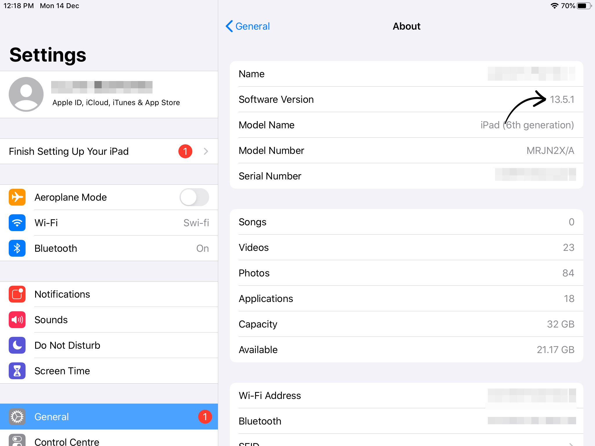 How to find what iOS version the iPad is running